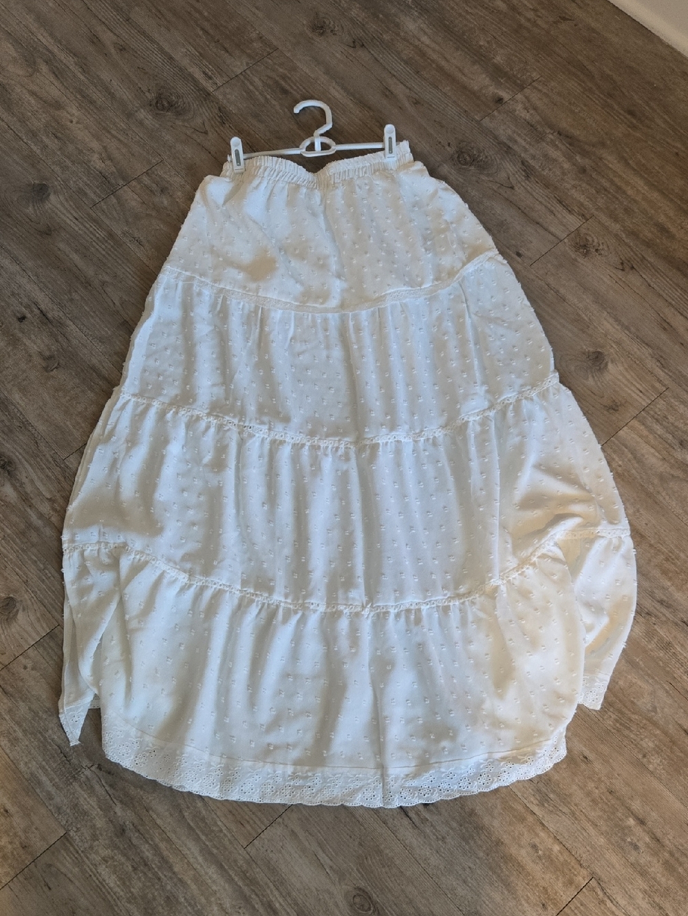 White Swiss Dot Tiered Maxi Skirt - Women's